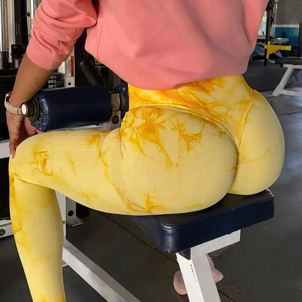 Seamless Tie Dye Scrunch Yoga Leggings